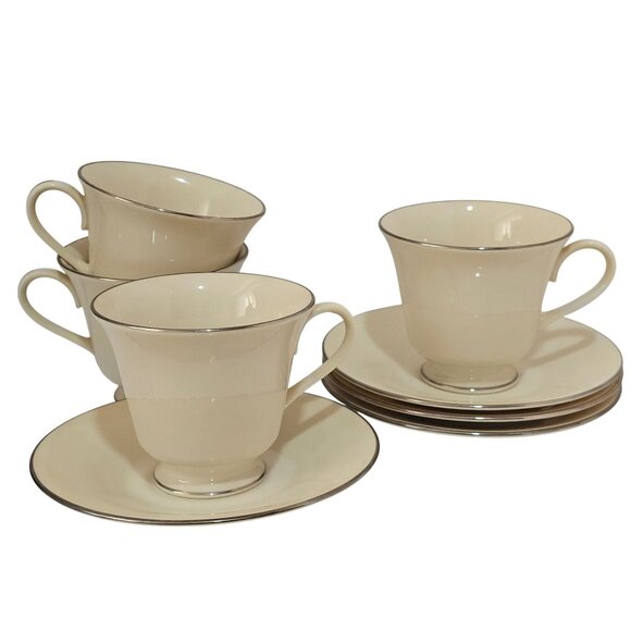 Lenox Other - 4 Lenox Maywood Footed Cup & Saucer Set 3" Platinum Trim elegant romance glam